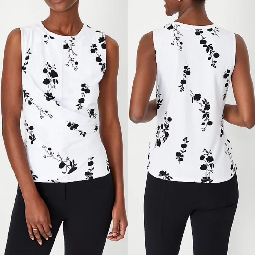 Ann Taylor asymmetrical shell sleeveless floral cotton size M